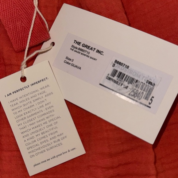 NWT The Great Gauzey Gauze Bonfire Shorts Guava Pink Orange Coral Large L 3 - Picture 2 of 3